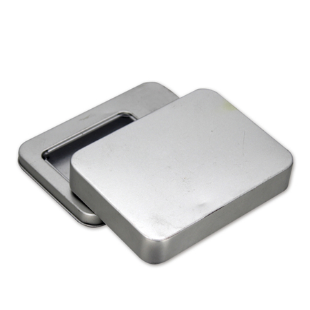 silver rectangular tin with window